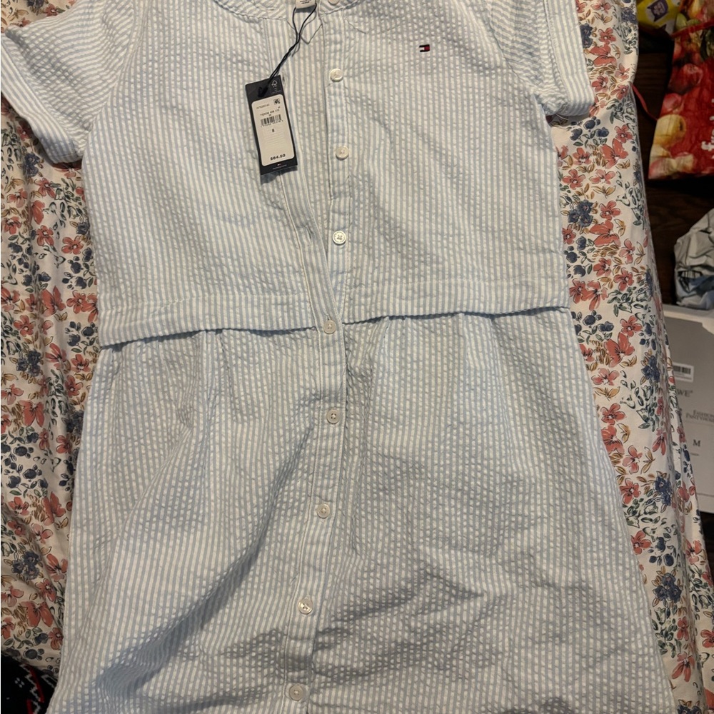 Tommy Hilfiger Light Blue and White Striped Shirt